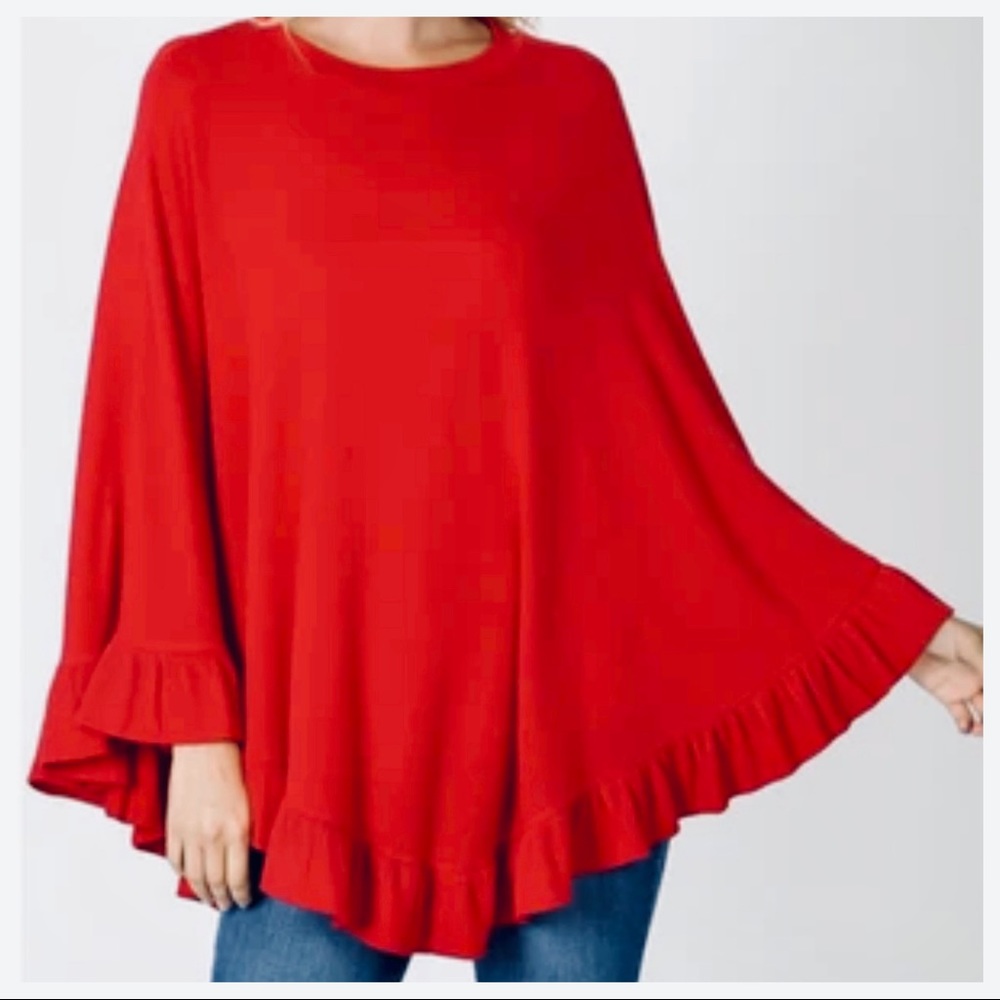 Fall perfect knit ruffle hem poncho - Picture 2 of 5